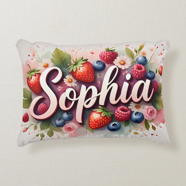 Berry Floral Nom Personnalisé Coussin - "Sophia" (Devant)