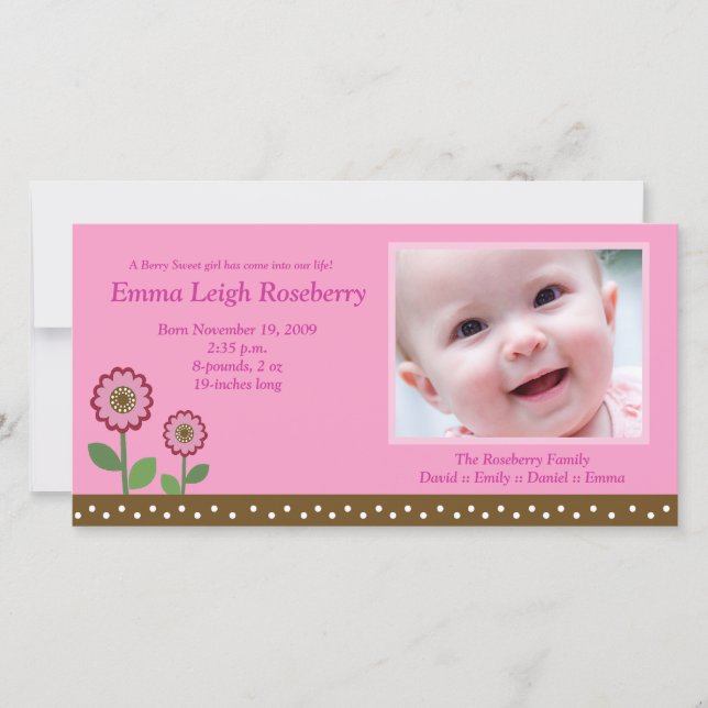 Berry Flower Garden 8x4 Faire-part de naissance ph (Devant)