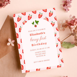Berry fraise première invitation d'anniversaire ro