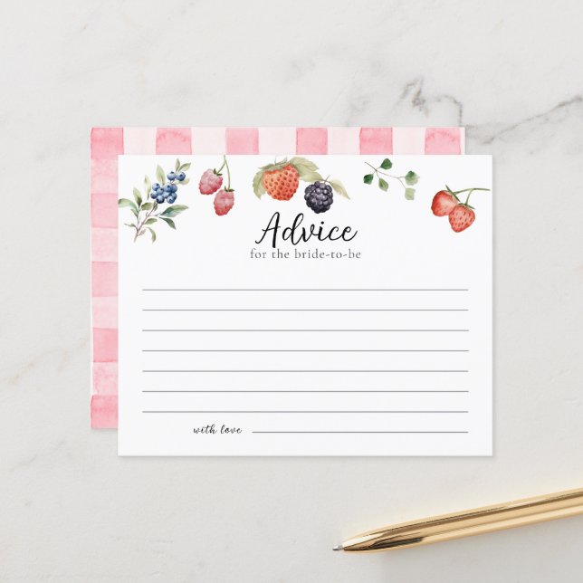Berry in Love Berries Bridal Shower Advice Card (Devant/Arrière en situation)