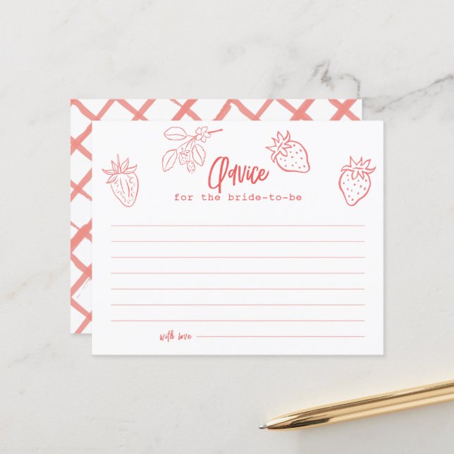 Berry in Love Strawberry Bridal Shower Advice Card (Devant/Arrière en situation)