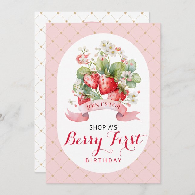 Berry Lovely First Birthday Party Invitation (Devant / Derrière)