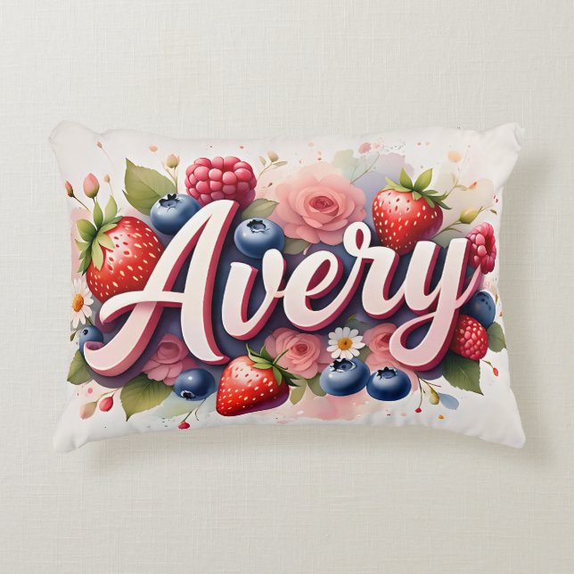 Berry personnalisé Nom floral Coussin " Avery " (Devant)