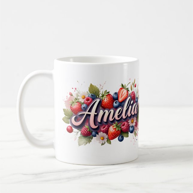 Berry personnalisé Nom floral Mug - Amelia (Gauche)