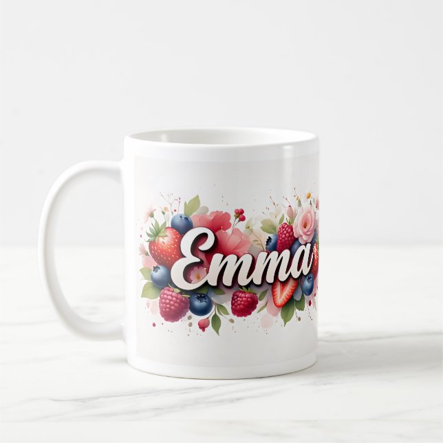 Berry personnalisé Nom floral Mug - "Emma" (Gauche)
