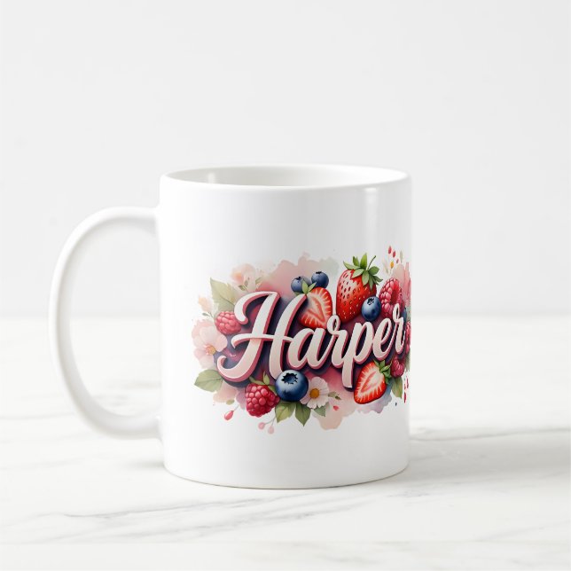 Berry personnalisé Nom floral Mug - Harper (Gauche)