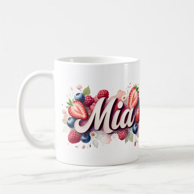 Berry personnalisé Nom floral Mug - Mia (Gauche)