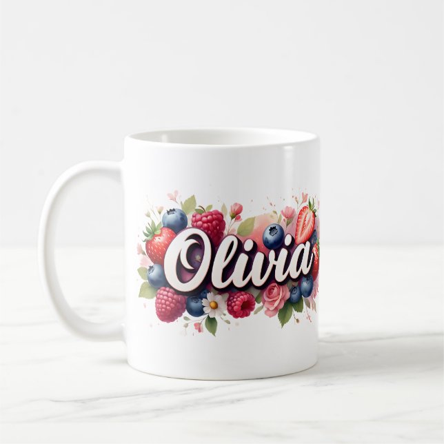 Berry personnalisé Nom floral Mug - Olivia (Gauche)