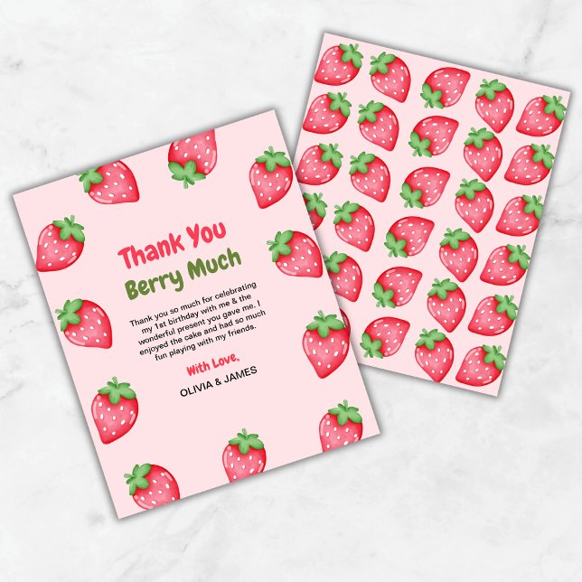 Berry Premier anniversaire 1er anniversaire Carte  (Berry First Birthday Strawberry 1st Birthday Thank You Card  )