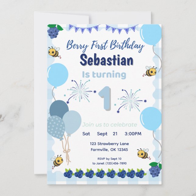 Berry Premier Anniversaire - Blueberry Invitation  (Devant)