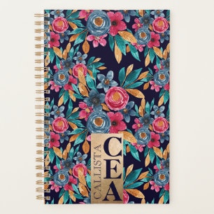 Berry Red Navy Mustard Watercolor Fleurs Monogramm