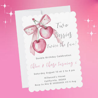Berry rose Sweet Twins Anniversaire Invitation pou