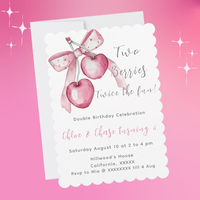 Berry rose Sweet Twins Anniversaire Invitation pou (Créateur téléchargé)