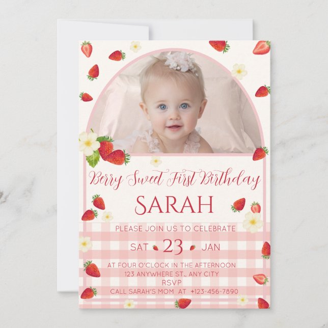Berry Sweet 1st Birthday Invitation Photo (Devant)
