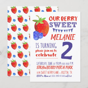 Berry Sweet Aquarelle Invitation Rouge Blanc Bleu