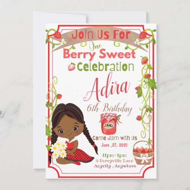 Berry Sweet Birthday Invitation Card (Devant)
