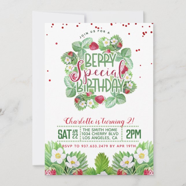 Berry Sweet Birthday Strawberry Invitation (Devant)