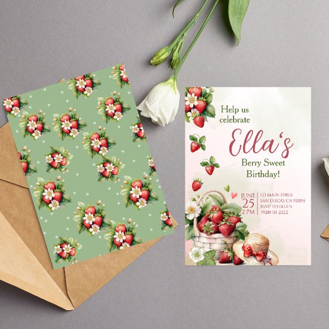 Berry Sweet fraise été Anniversaire Invitation (Créateur téléchargé)