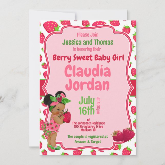 Berry Sweet Girl Baby shower de fraise Invitation (Devant)