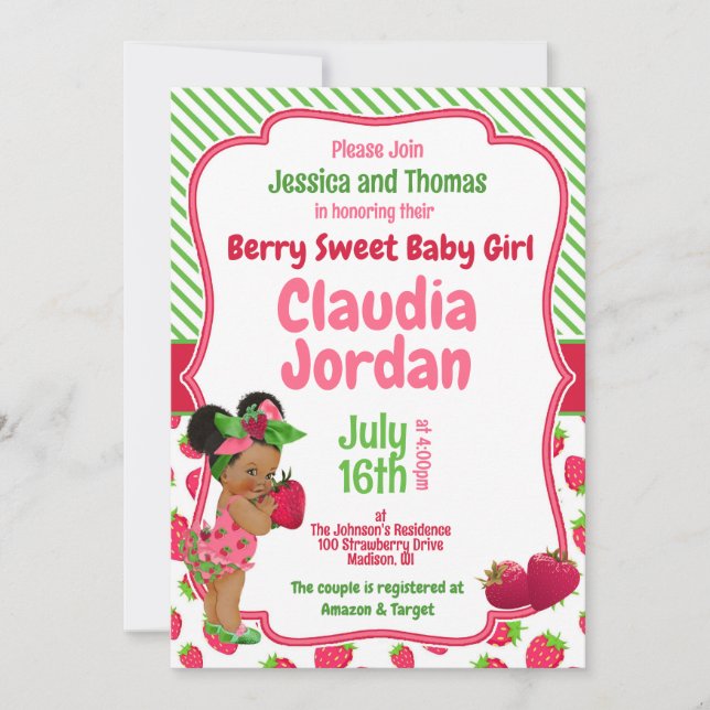 Berry Sweet Girl Baby shower de fraise Invitation (Devant)