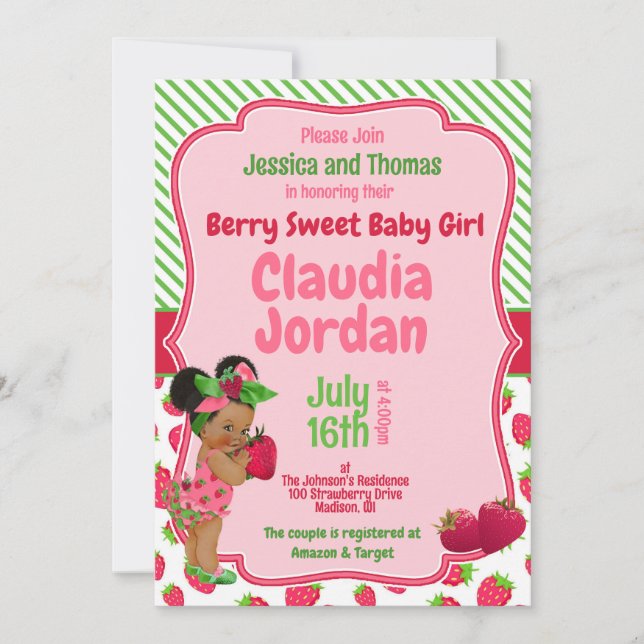 Berry Sweet Girl Baby shower de fraise Invitation (Devant)