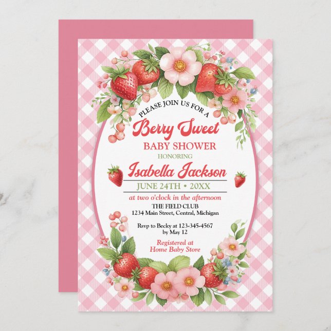 Berry Sweet Girl Baby shower Invitation (Devant / Derrière)