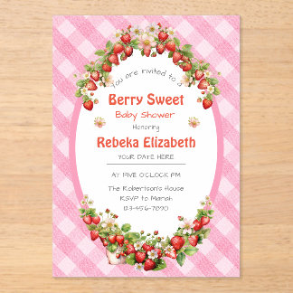 Berry Sweet Pink Gingham Baby Shower Invitation