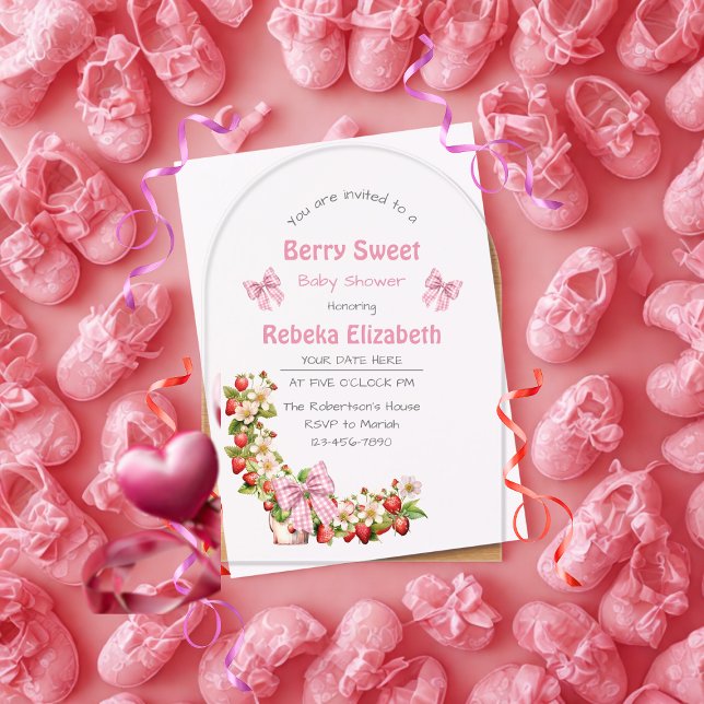 Berry Sweet Pink Gingham Baby Shower Invitation (Créateur téléchargé)