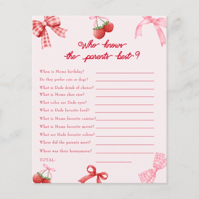 Berry Sweet Qui Connaît Parents Baby shower Jeu (Devant)