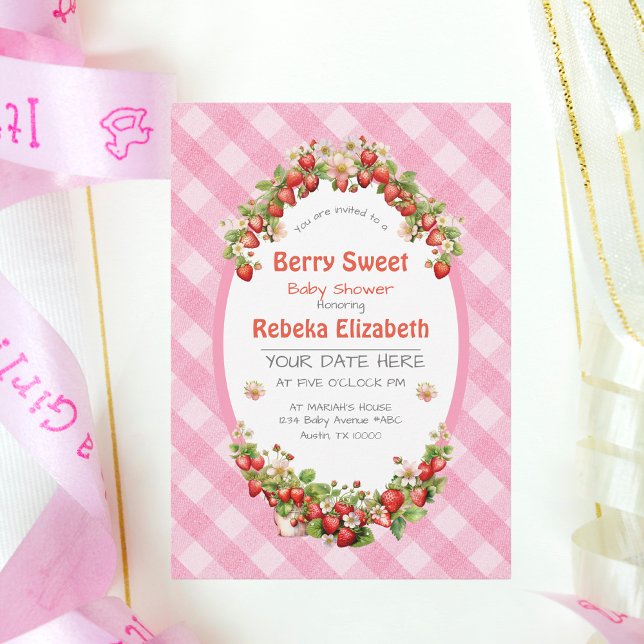 Berry Sweet Rose En vichy Baby shower Invitation (Créateur téléchargé)