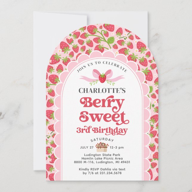 Berry Sweet Strawberry 3e Invitation anniversaire (Devant)