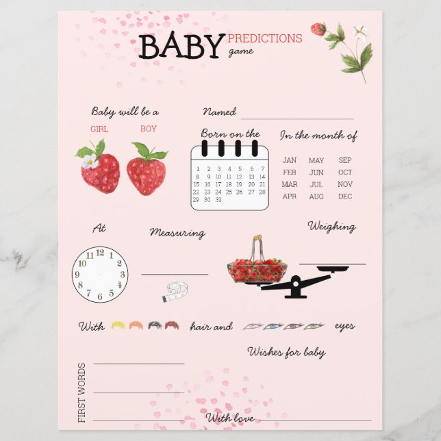 Berry Sweet Strawberry Baby shower Guesser Jeu (Devant)