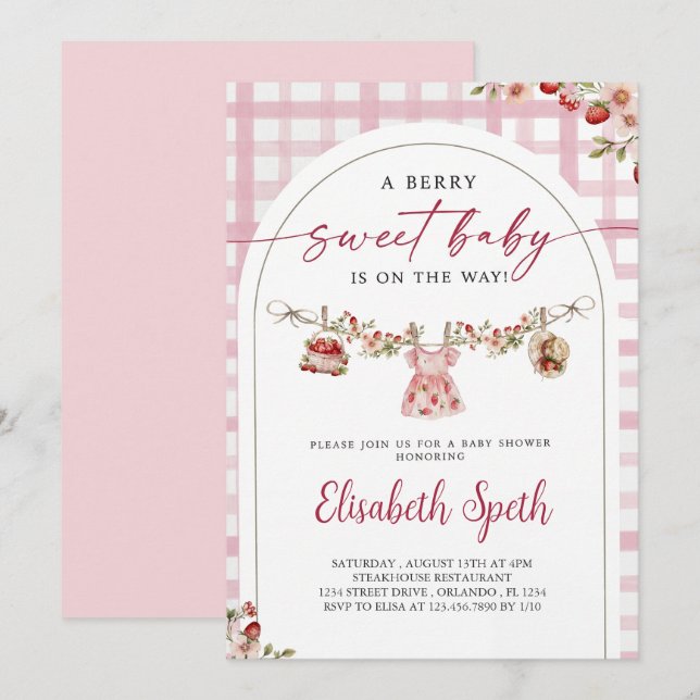 Berry Sweet Strawberry Baby Shower Invitation (Devant / Derrière)