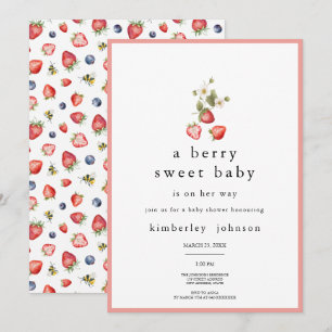 Berry Sweet Strawberry Girl Baby shower Invitation