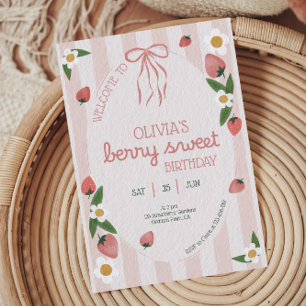 Berry Sweet Strawberry Girl Invitation Anniversair