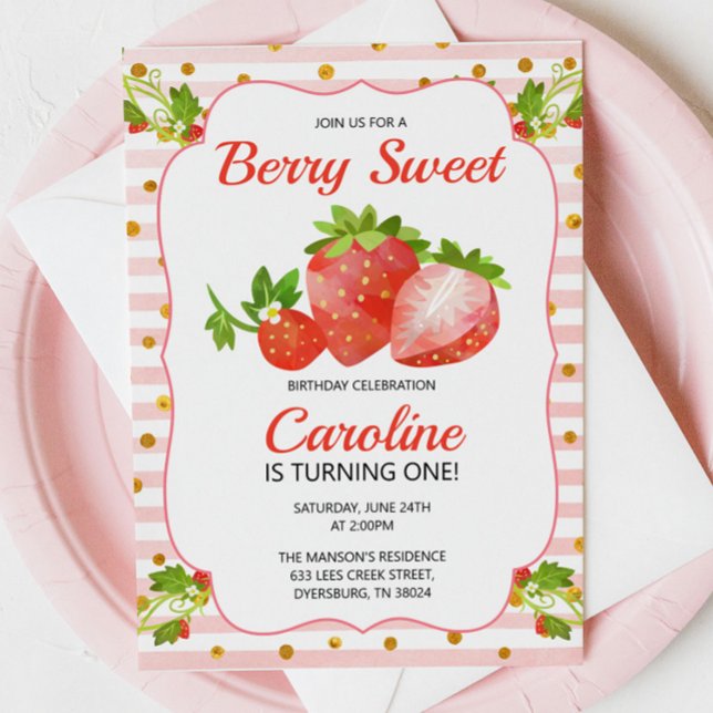 Berry Sweet Strawberry Invitation Anniversaire (Créateur téléchargé)