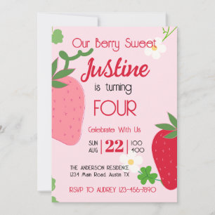 Berry Sweet Strawberry Invitation de fête d'annive