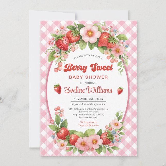 Berry Sweet Strawberry rose Baby shower Invitation (Devant)