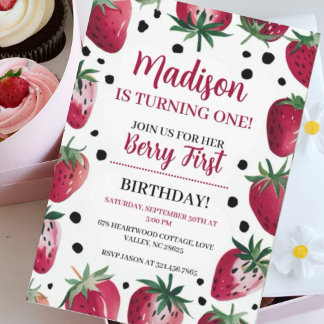 Berry Theme Editable 1er Anniversaire Invitation -