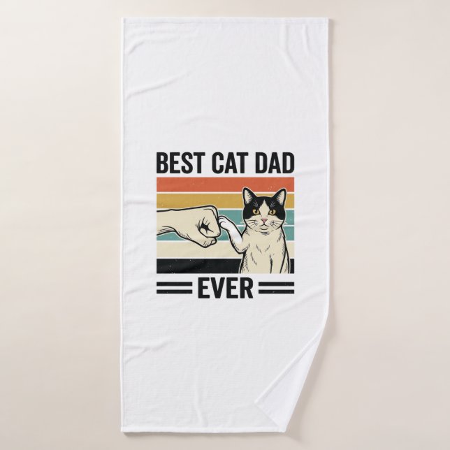 Best Cat Dad Ever Retro Cat Fist Bump Shirt_1 (Serviette de bain)