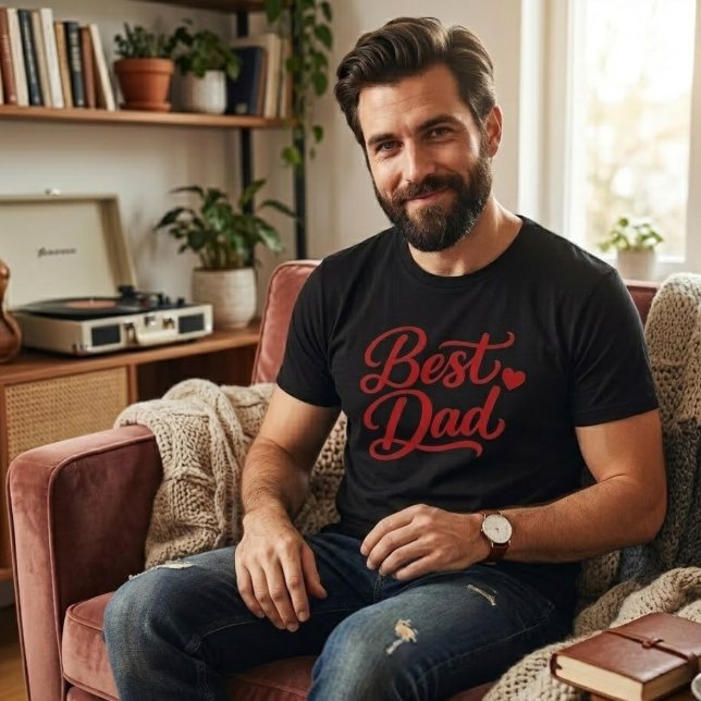Best Dad Script Red Heart Minimalist Men's T-Shirt (Créateur téléchargé)