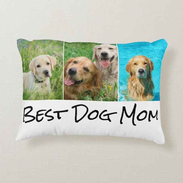 Best Dog Mom 3 Photo Collage Accent Coussin (Dos)