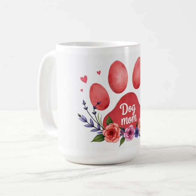 Best Dog Mom Ever – 15 oz Floral Mug (Devant gauche)