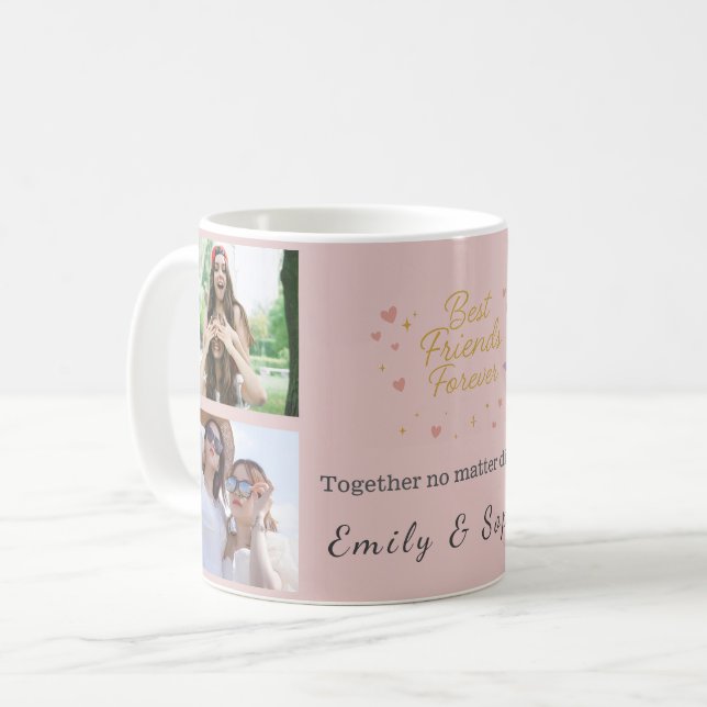 Best Friends Forever – Custom 4-Photo Collage Mug (Devant gauche)