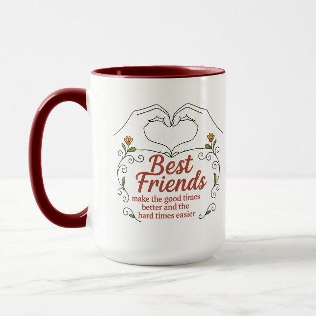 Best Friends Heart Hands Floral Quote Combo Mug (Gauche)