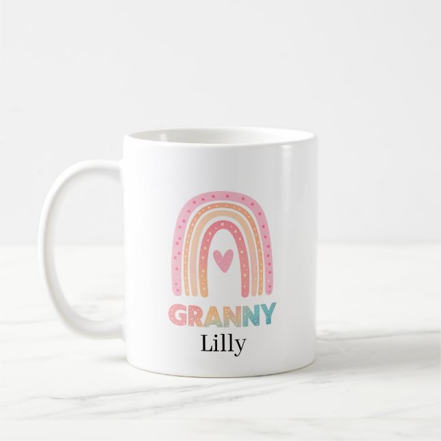 Best Granny Rainbow Mug Personalised, Gift For her (Gauche)