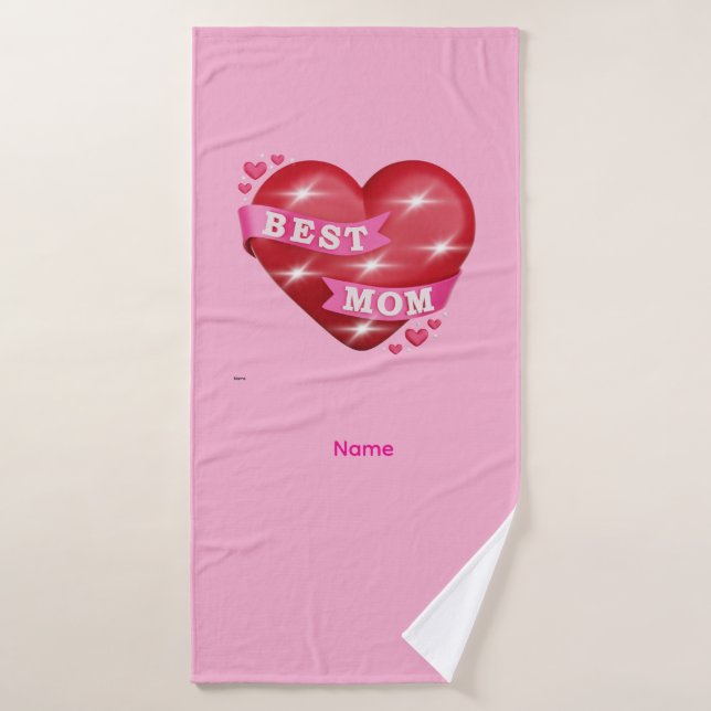 Best Mom 3D Glossy Red Heart Mother's Day Gif (Serviette de bain)