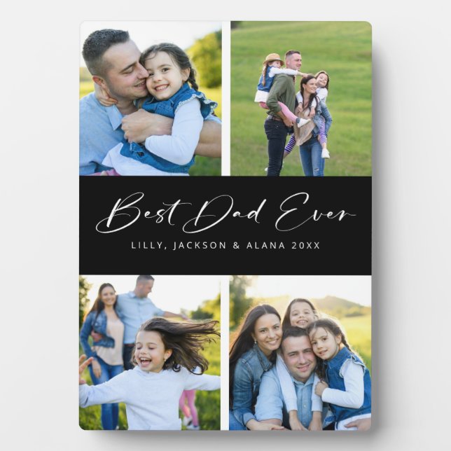 Best Papa Ever Script Noir 4 Photo Collage Plaque (Devant)