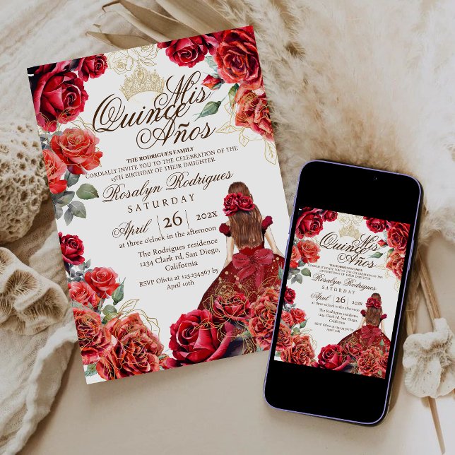 Best Quinceanera - Red Rose Gold Invitation (Créateur téléchargé)