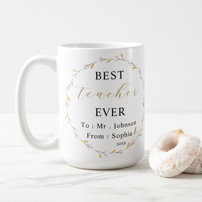 Best Teacher Ever Mug – Custom Name Sip of Thanks  (Avec donut)